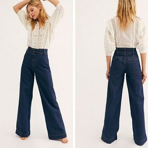 Free People Dark Blue Flare & Wide Leg Jeans